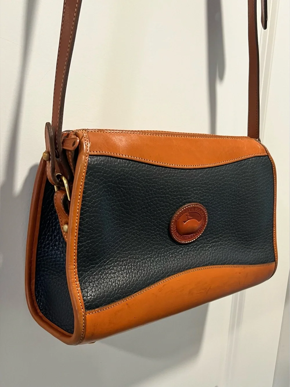 Vintage Dooney & Bourke Navy and Brown Two-Tone AWL Bag